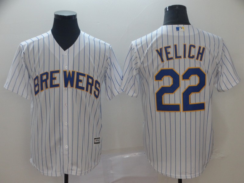 Men's Milwaukee Brewers #22 Christian Yelich "Yeli" White Cool Base Stitched MLB Jersey